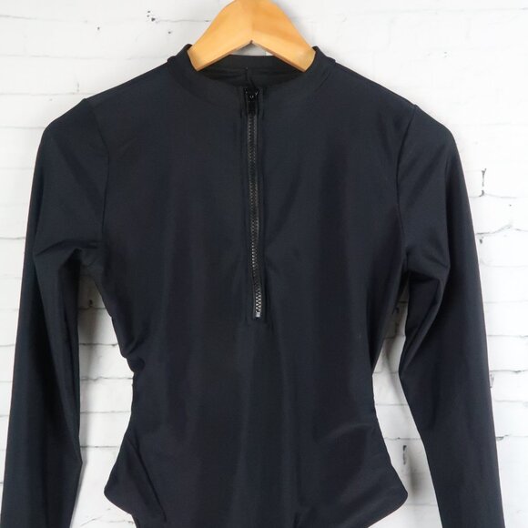 FOREVER 21 BLACK LONG SLEEVE ZIP UP BODYSUIT WITH BACK CUT OUT SIZE MEDIUM NWOT - Picture 4 of 7